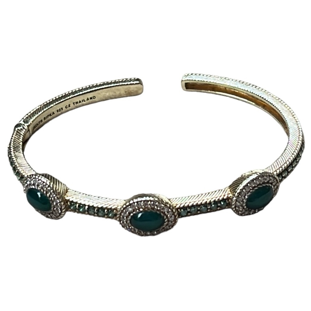 Judith Ripka Chalcedony & Chrome Diopside Gold Clad Sterling Bangle Cuff - Picture 3 of 16